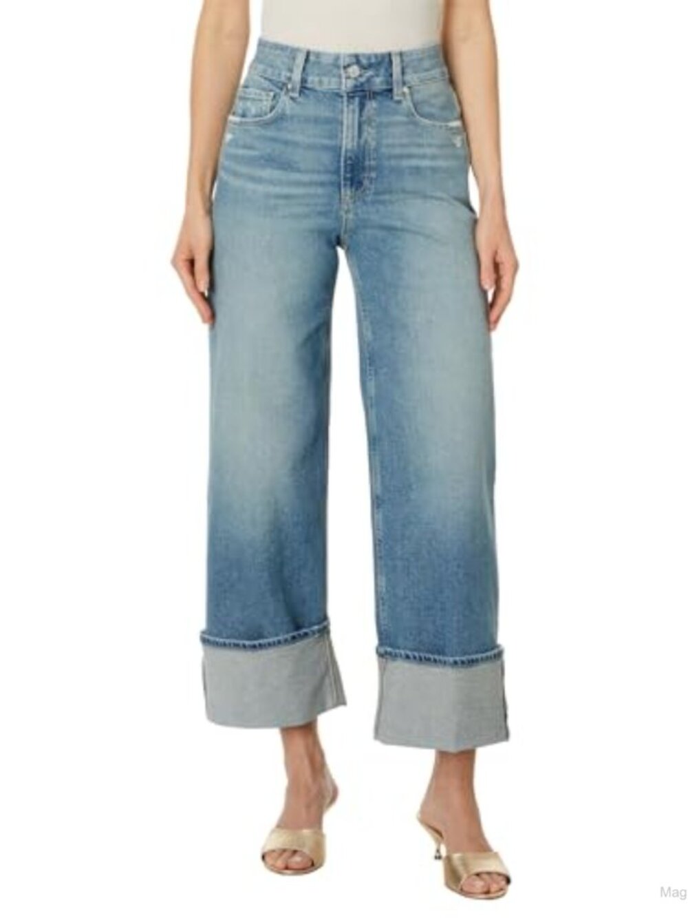 PAIGE Sasha Ankle Wide Cuff Jeans High Rise Relaxed Fit Women's